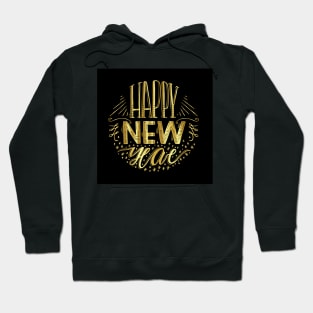 Happy New Year, Gold and Black Typography, Lettering Hoodie